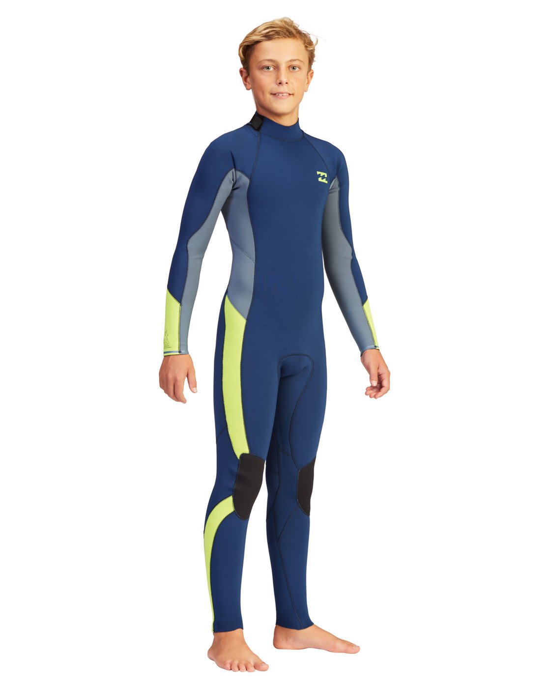 Billabong Youth Boy's 4/3 millimeter Absolute Back Zip Full Long Sleeve Wetsuit Blue Front Right Side