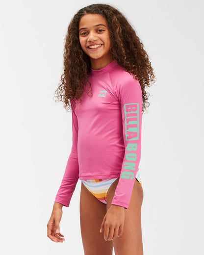 Billabong Girl's Core Surfdaze LS Rash Guard Tahiti Pink Side