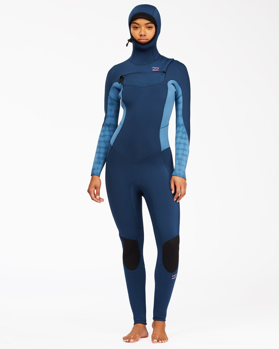 Billabong Women's Ladies Womans 5/4mm Synergy Hooded Chest Zip Long Sleeve Full Wetsuit River Blue Front Main