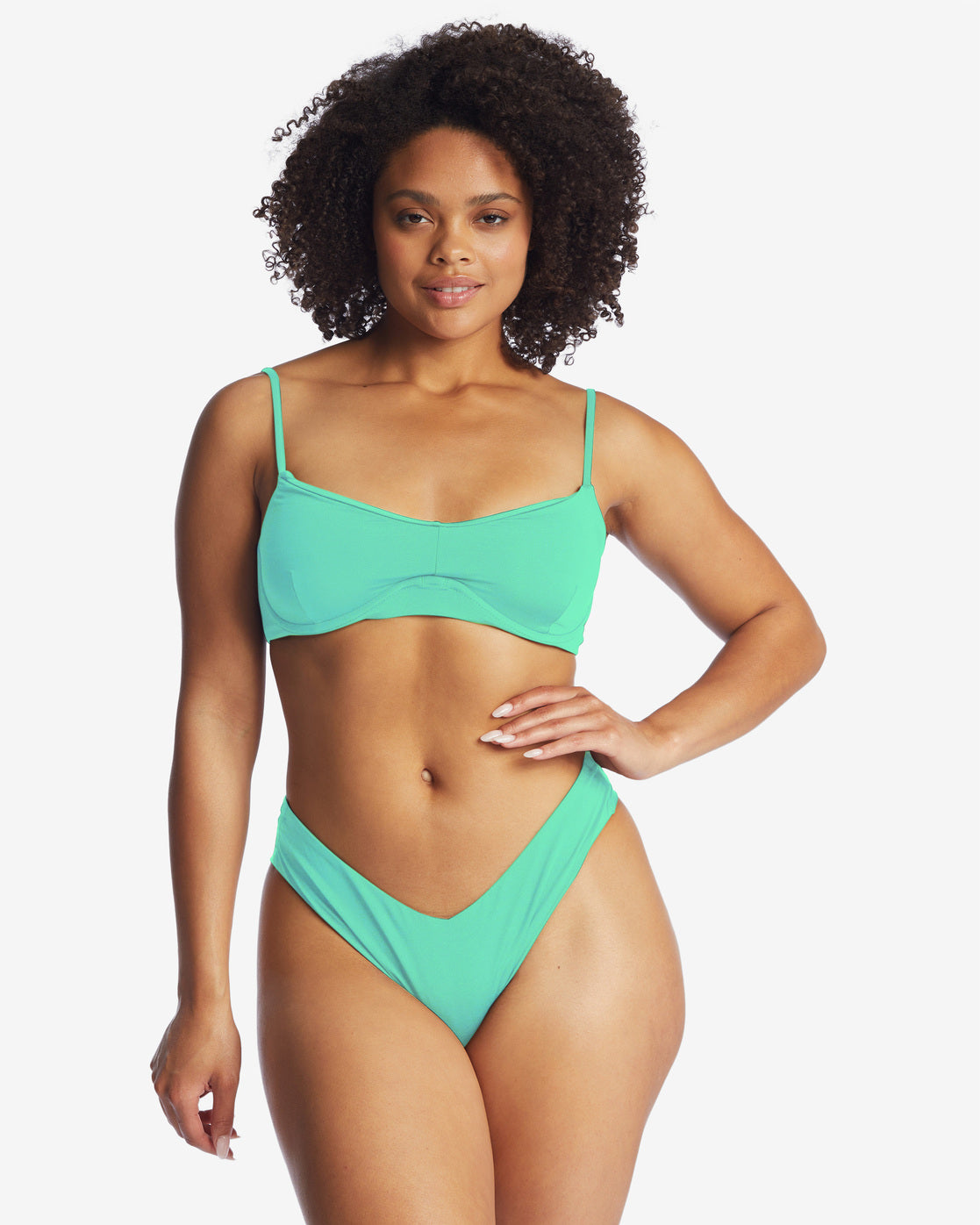 Billabong Sol Searcher Fiji Bikini Bottom Tropical Green Front; L | Caitlyn is wearing a size L and has a 34" bust, 27" waist, and 41" hips