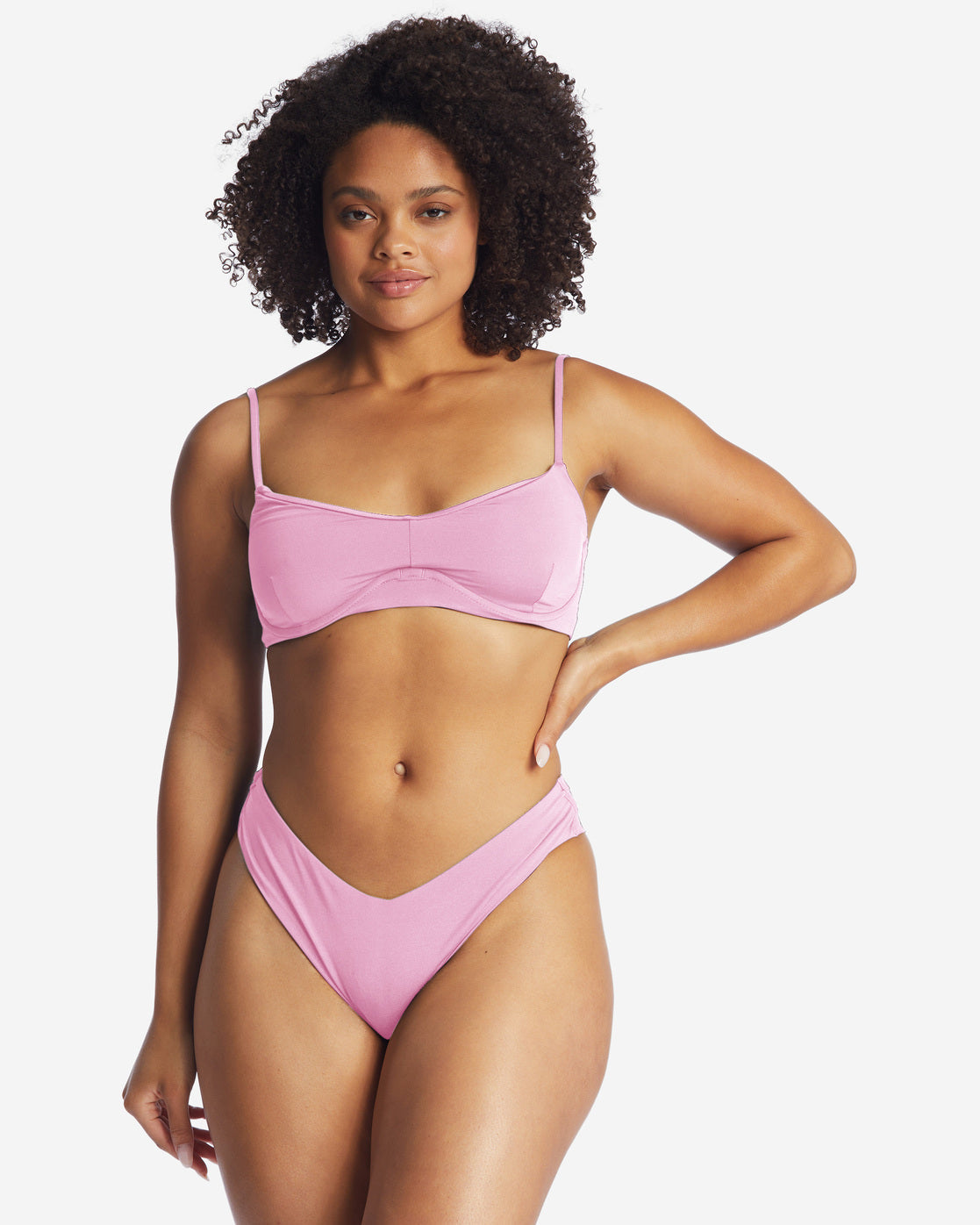 Billabong Sol Searcher Fiji Bikini Bottom Paradise Pink Front; L | Caitlyn is wearing a size L and has a 34" bust, 27" waist, and 41" hips