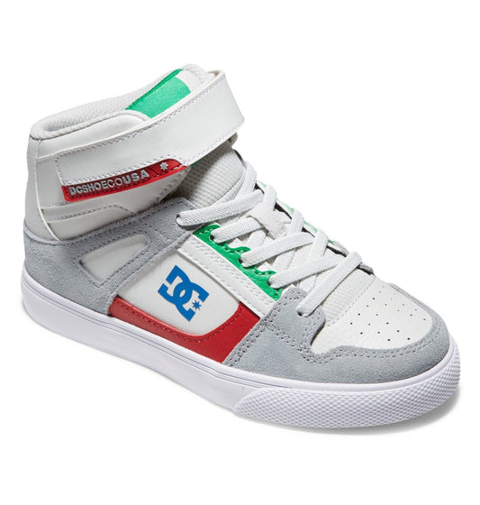 DC Shoes Youth Kid's Boy's Girl's Pure High Top Elastic Lace Velcro Shoes Grey White Red Green Main