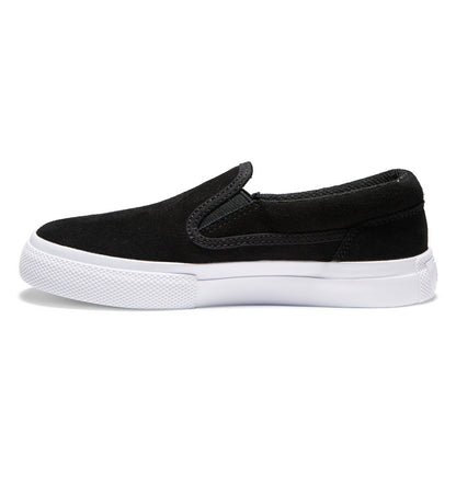 DC Shoes Youth Kids Boys Girls Manual Slip-On SD Suede Low Top Skate Shoes Black/White Side 2