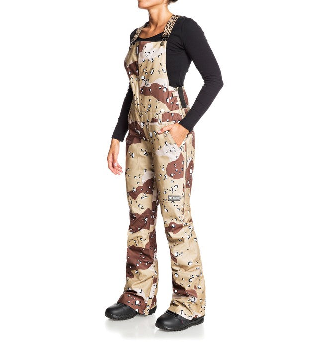 DC Shoes Women's Collective Bib Shell Ski Snowboard Pant Chocolate Chip Camo Front Angle 1