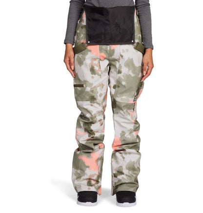 DC Shoes Ladies Collective Bib 15K Waterproof Ski and Snowboard Pants Watercolor Tie Dye Front Top Folded Down