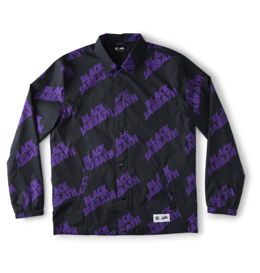 DC Shoes x Black Sabbath Men's Shell Coaches Windbreaker Rain Jacket Black Purple Front