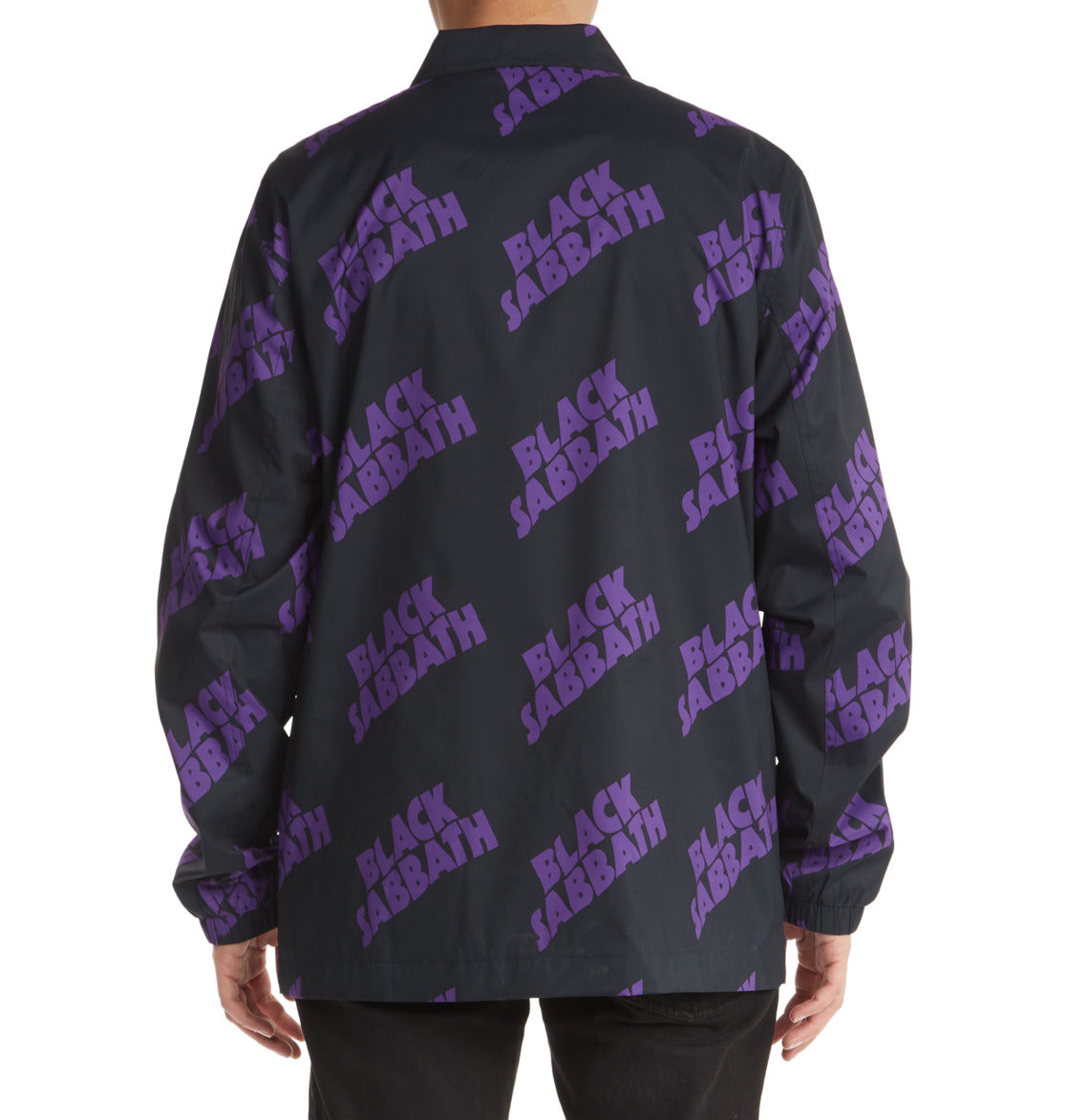 DC Shoes x Black Sabbath Men's Shell Coaches Windbreaker Rain Jacket Black Purple Back Model