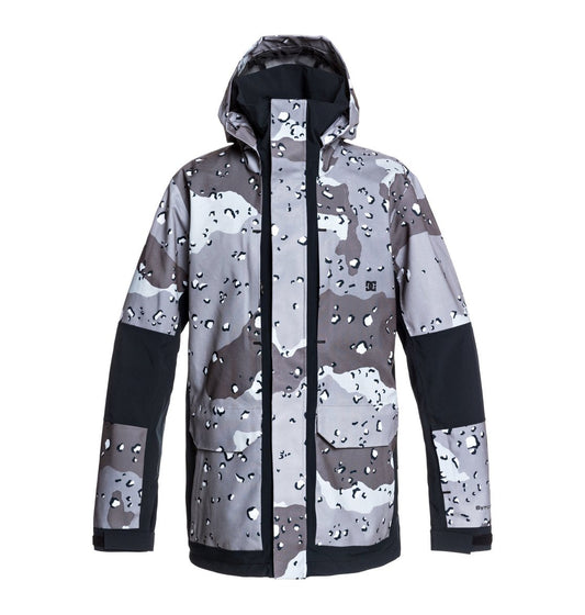 DC Shoes Men's Command Snow Jacket Chocolate Chip Greyscale Camo Front View