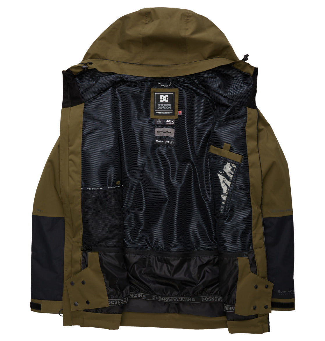 DC Shoes Mens Operative Jacket 45K Waterproof Ski and Snowboard Jacket Olive Green Black Open insdie liner