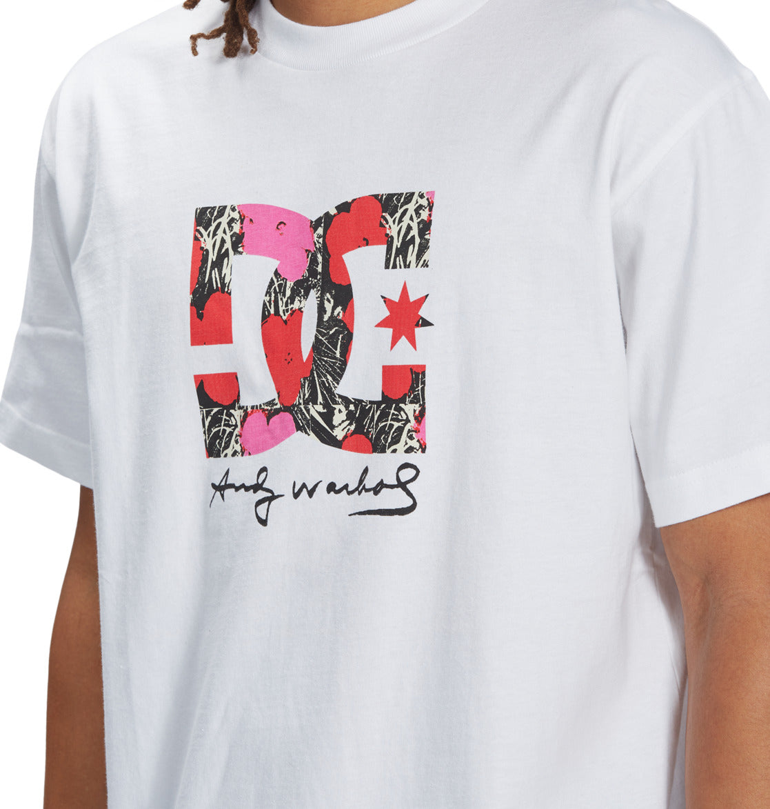 DC Shoes Men's Andy Warhol Series Flowers Short Sleeve Tee T-Shirt White Andy Warhol Signature