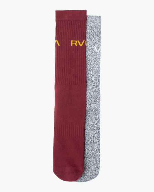 RVCA Basic Crew Sock Two Pack Burgundy Top