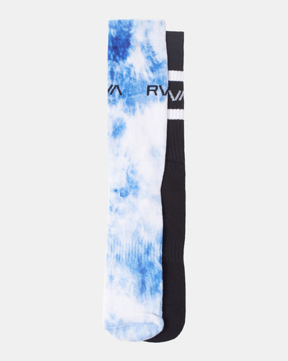RVCA Tie Dye FB Crew Socks Two Pack Blue Top