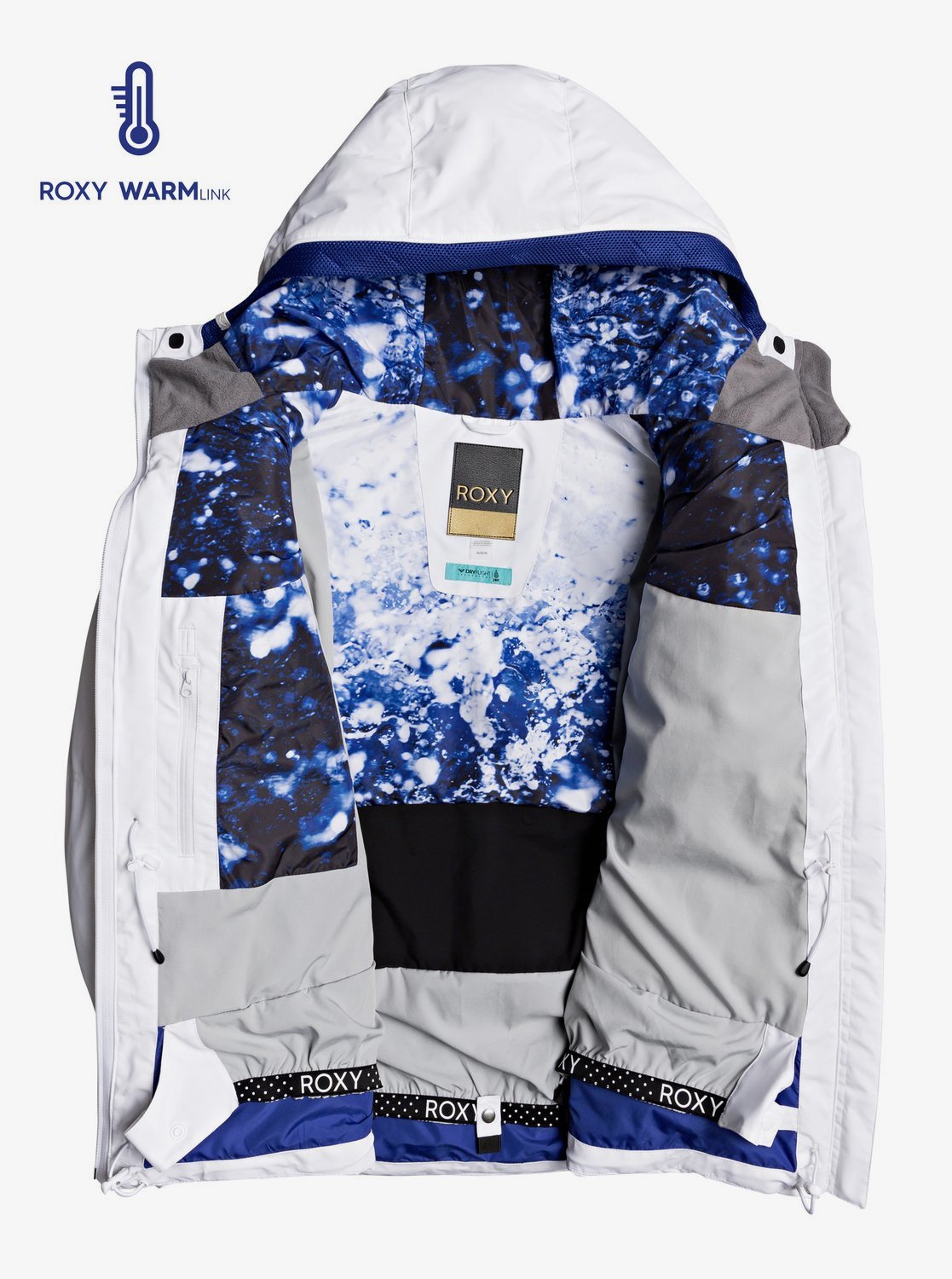 Roxy Women's Premiere Snow Jacket White Front Opened View