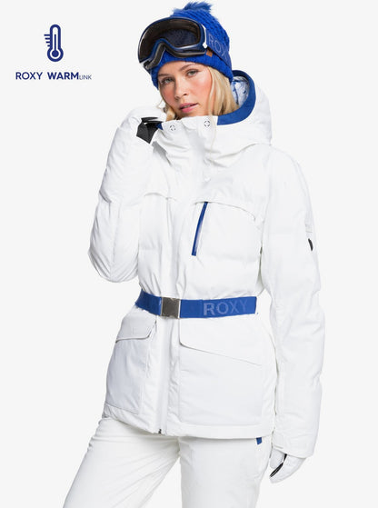 Roxy Women's Premiere Snow Jacket White Front Modeled View