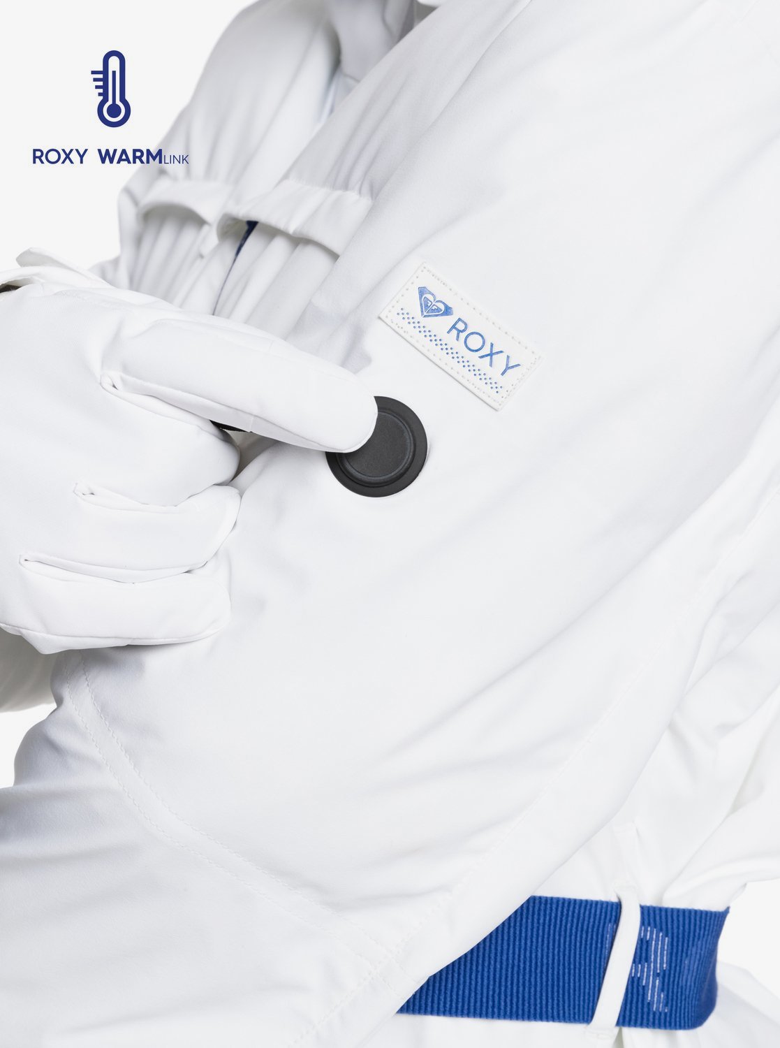 Roxy Women's Premiere Snow Jacket White Heating Tech Close Up View