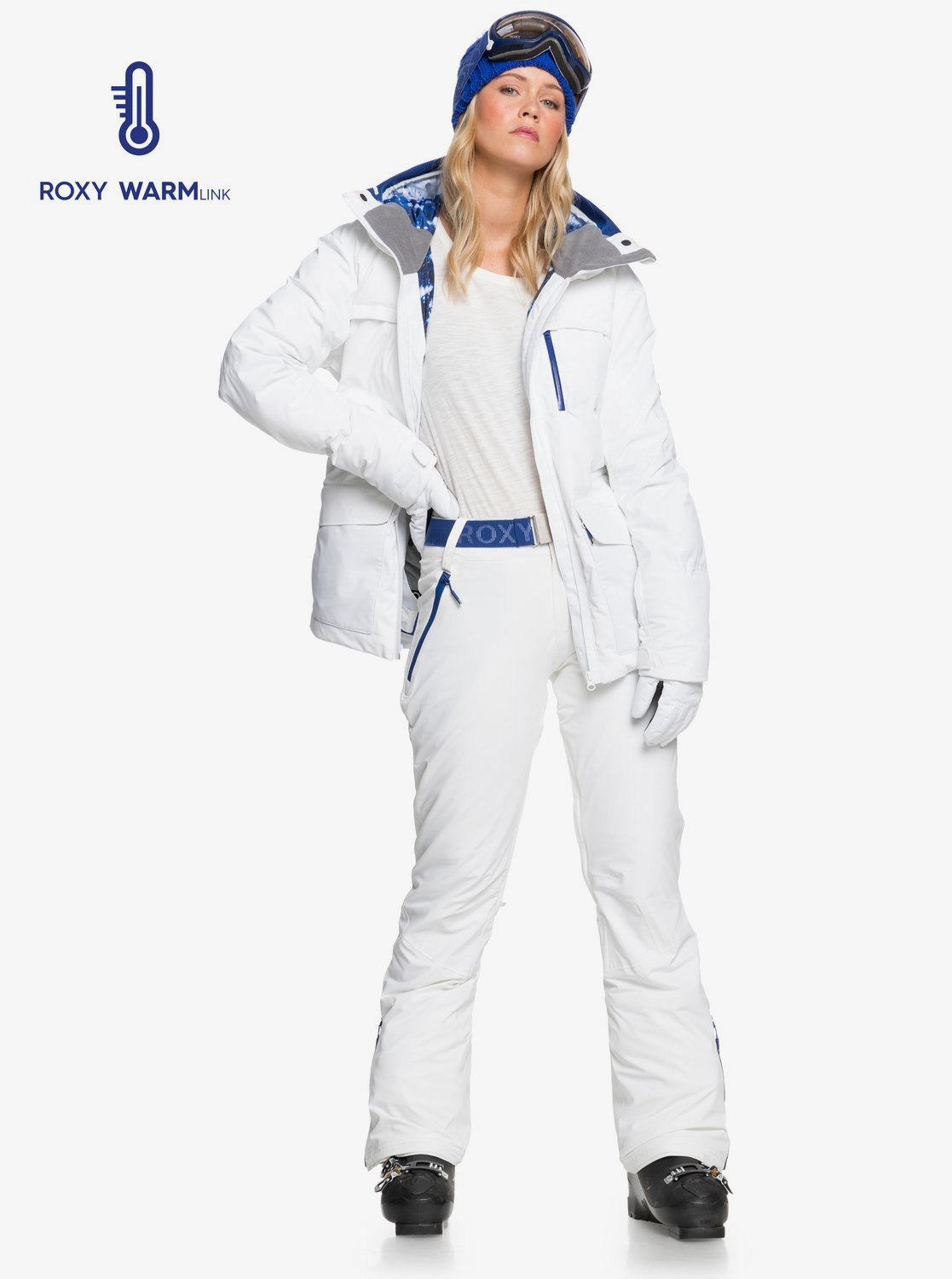 Roxy Women's Premiere Snow Jacket White Full Body Front View