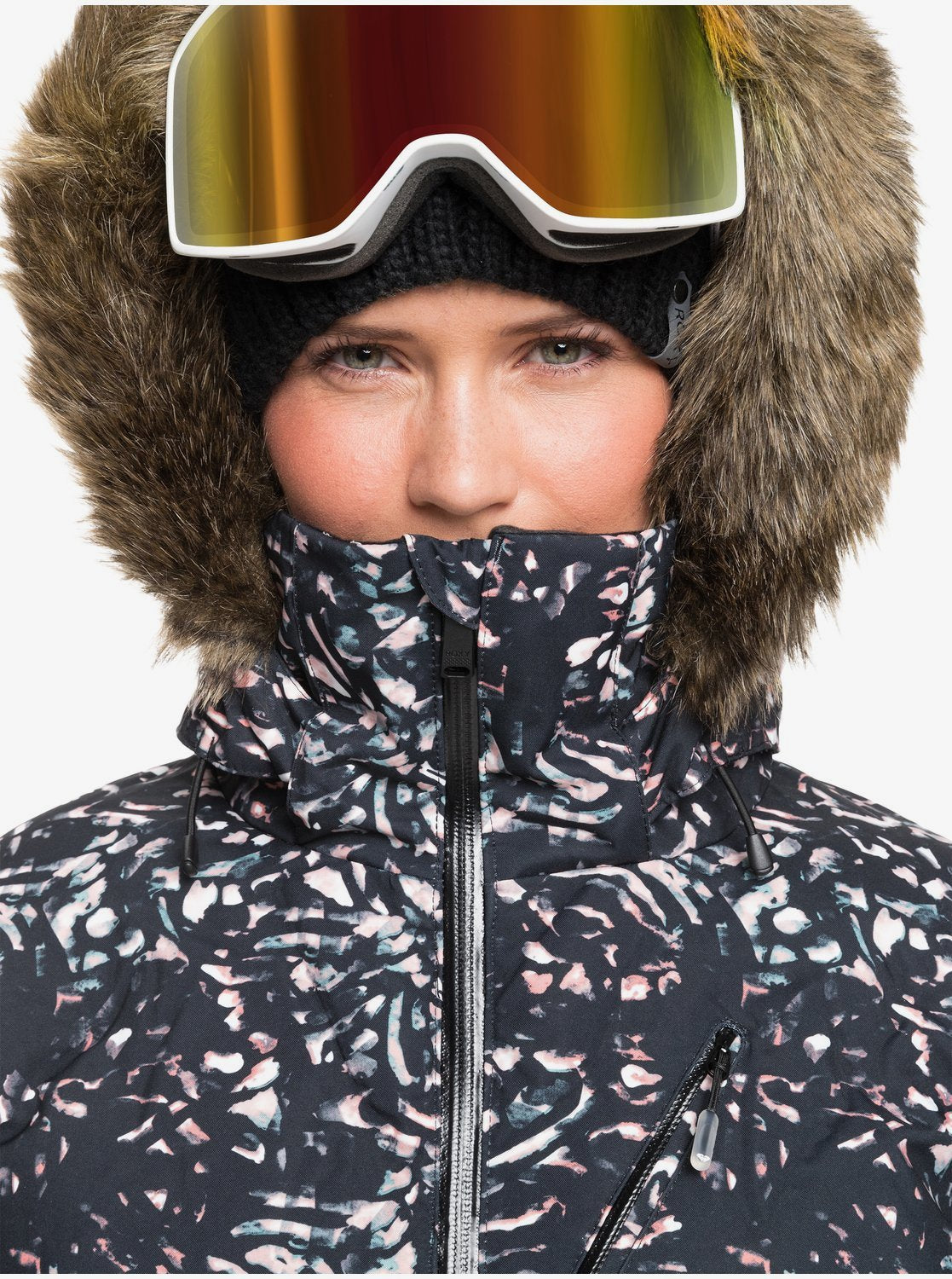 Roxy Women's Snowstorm Jacket Izi Model Top Close Up Waterproof Zipper