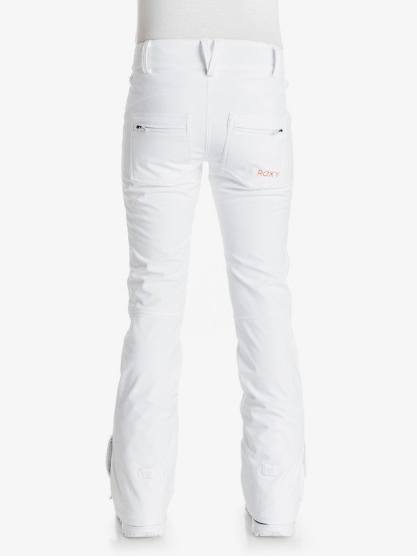 Roxy Women's Creek Snow Pant Bright White back view with model