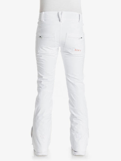 Roxy Women's Creek Snow Pant Bright White back view with model