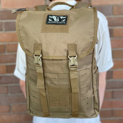 Wolftraders LoadedWolf multiOperational 40 Liter Tactical Backpack Olive Coyote Tan Brown Straight on model