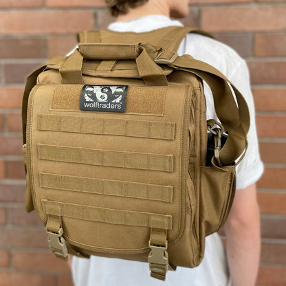 Wolftraders multiWolf multi function tactical laptop bag backpack coyote tan brown main panel molle straps velcro