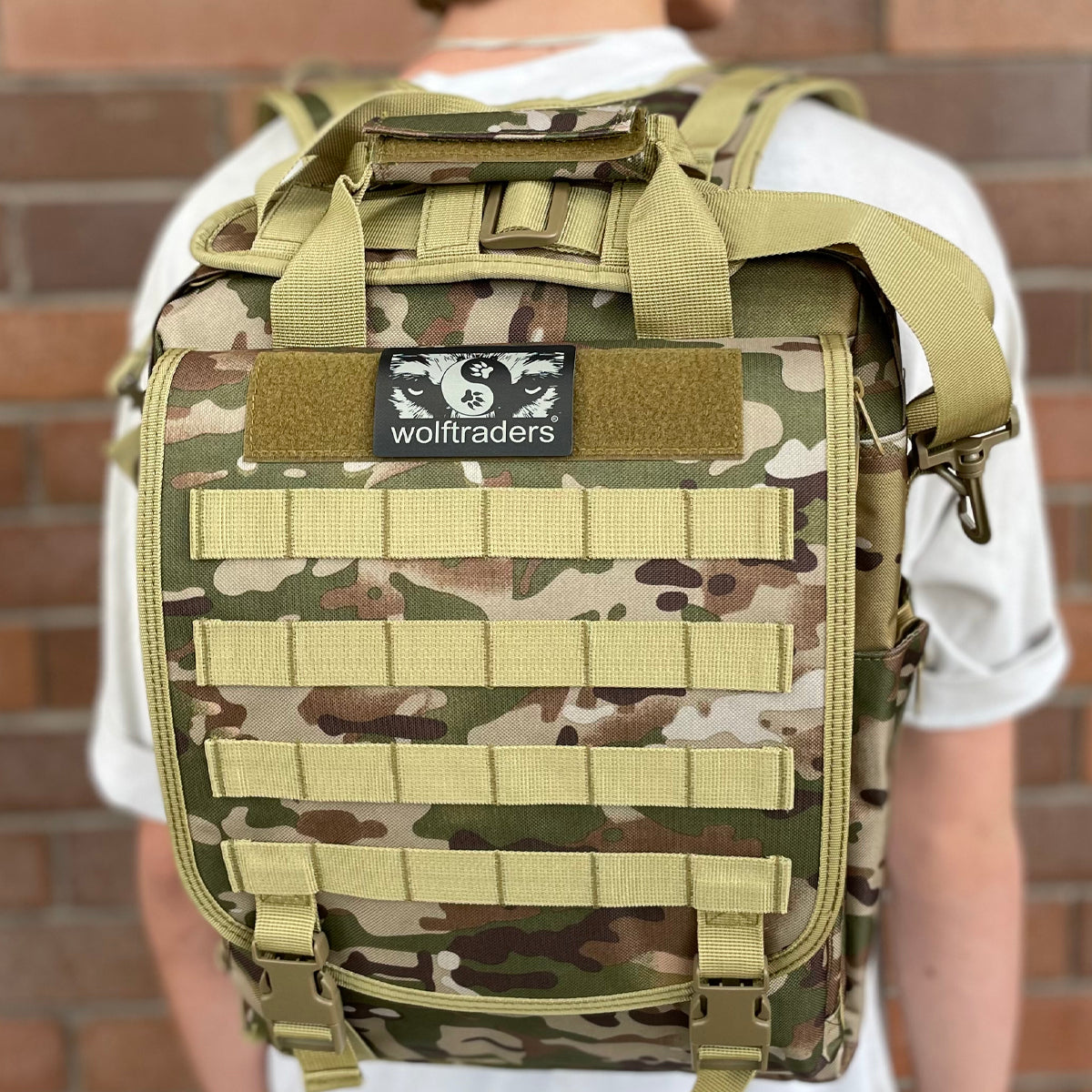 Wolftraders multiWolf multi function tactical laptop bag backpack ocp front molle straps velcro