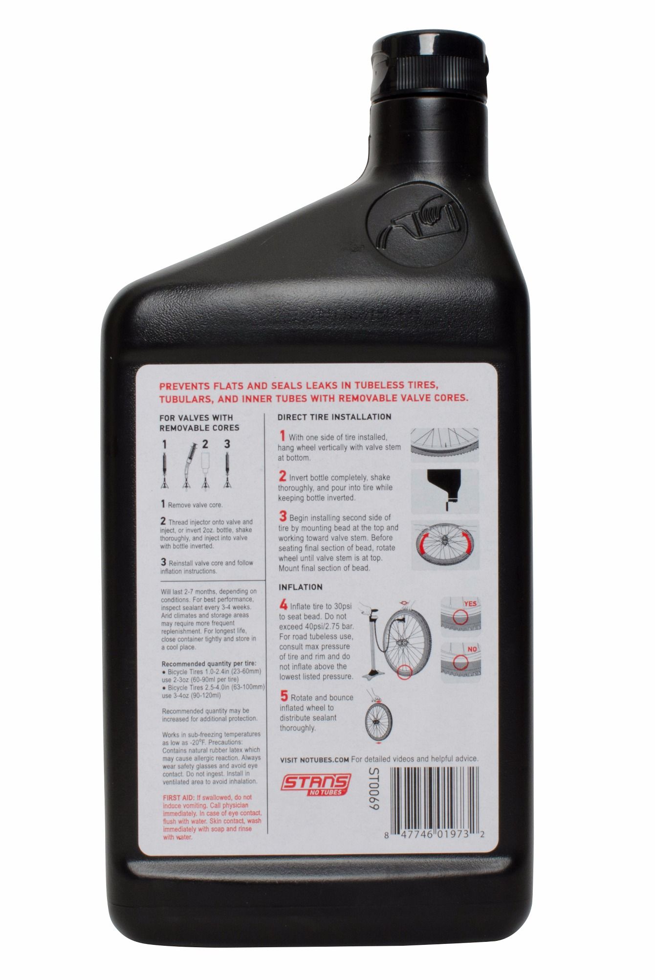 Stans no tubes 32 oz quart sized mtb road bike tubeless tube tire sealant