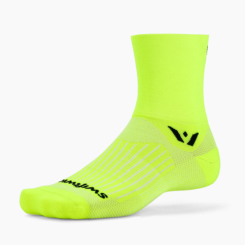 Swiftwick Mens Womens Aspire Four 4" Cycling Running Trail Running Hiking Socks High Visibility Yellow
