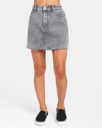 RVCA Womens Ladies Juniors Sienna High Rise Waist Denim Skirt Gray Stripe