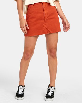 RVCA Womens Ladies Juniors Sienna High Rise Waist Denim Skirt Hot Coral Orange