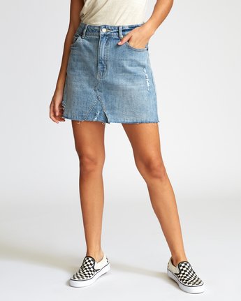 RVCA Womens Ladies Juniors Sienna High Rise Waist Denim Skirt Vintage Blue
