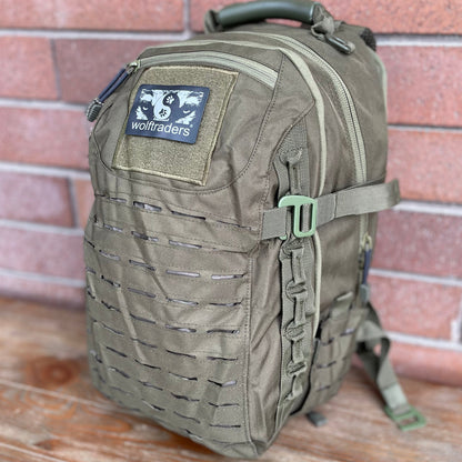 Wolftraders Wolf Mission Tactical Laser cut hydration compatible backpack olive draft green front