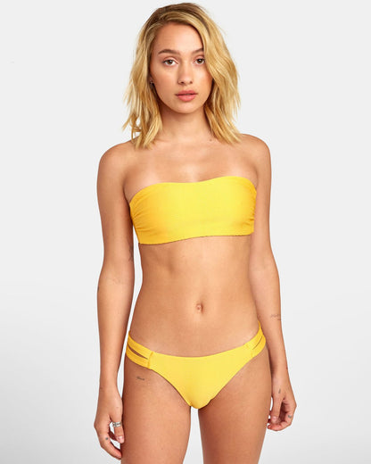 RVCA Women's Juniors Bodega Medium Low Rise Bikini Swim Bottom Honey Yellow Front