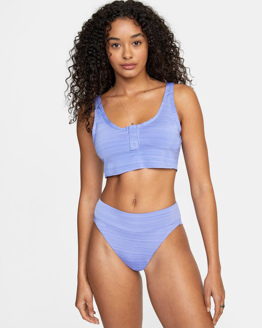 RVCA Ladies Rowan High Rise waisted bikini swim bottom peacock blue front