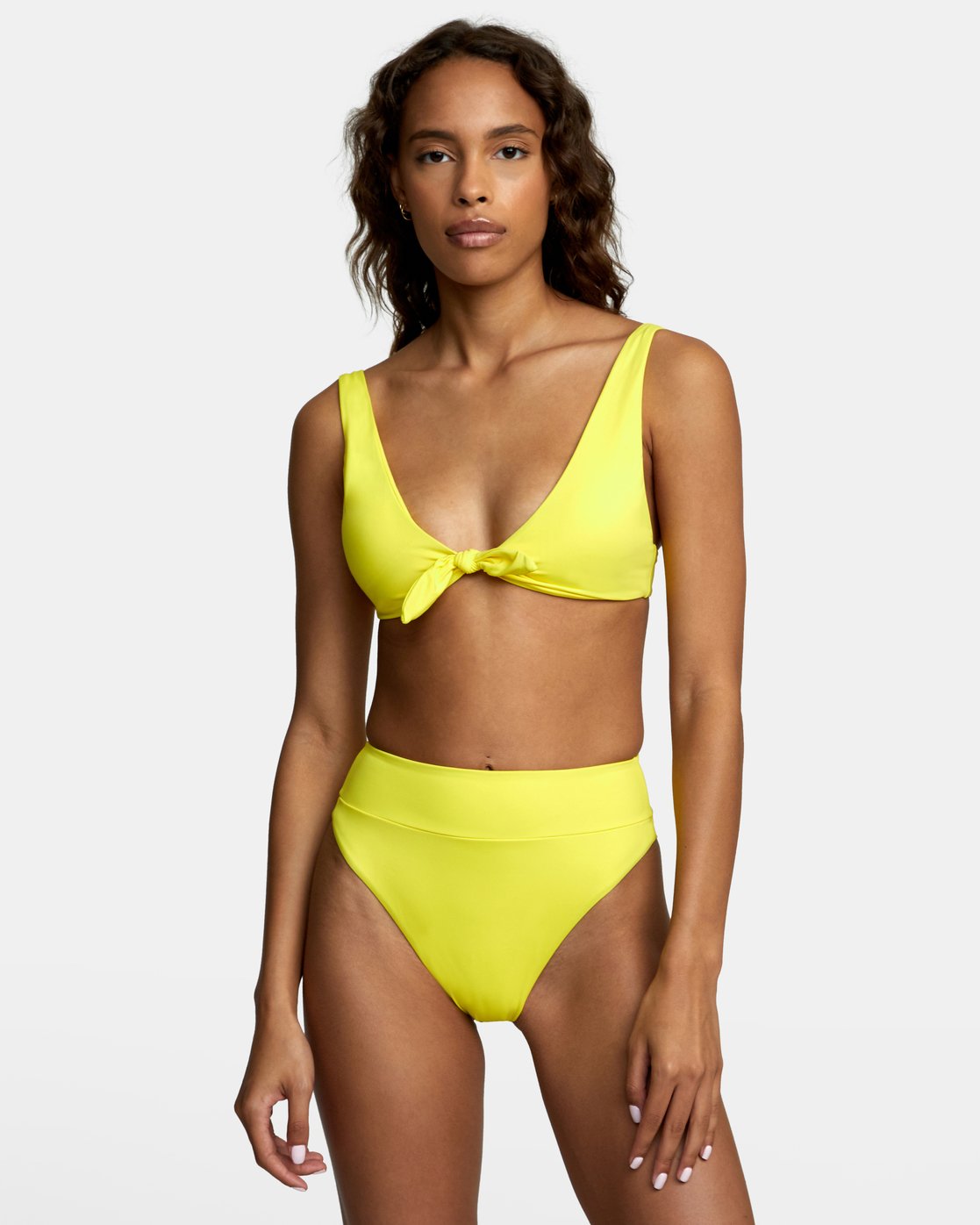 RVCA Womans Solid High Rise Bikini Bottoms Front Citrus Yellow Front