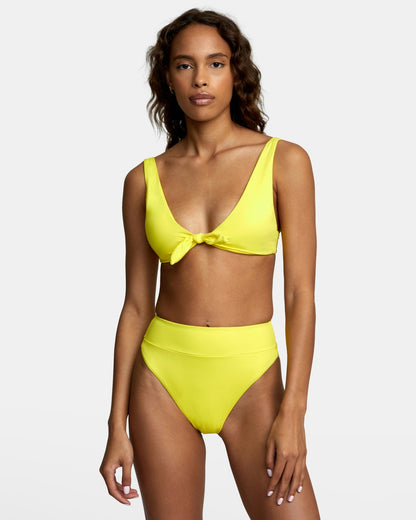 RVCA Womans Solid High Rise Bikini Bottoms Front Citrus Yellow Front