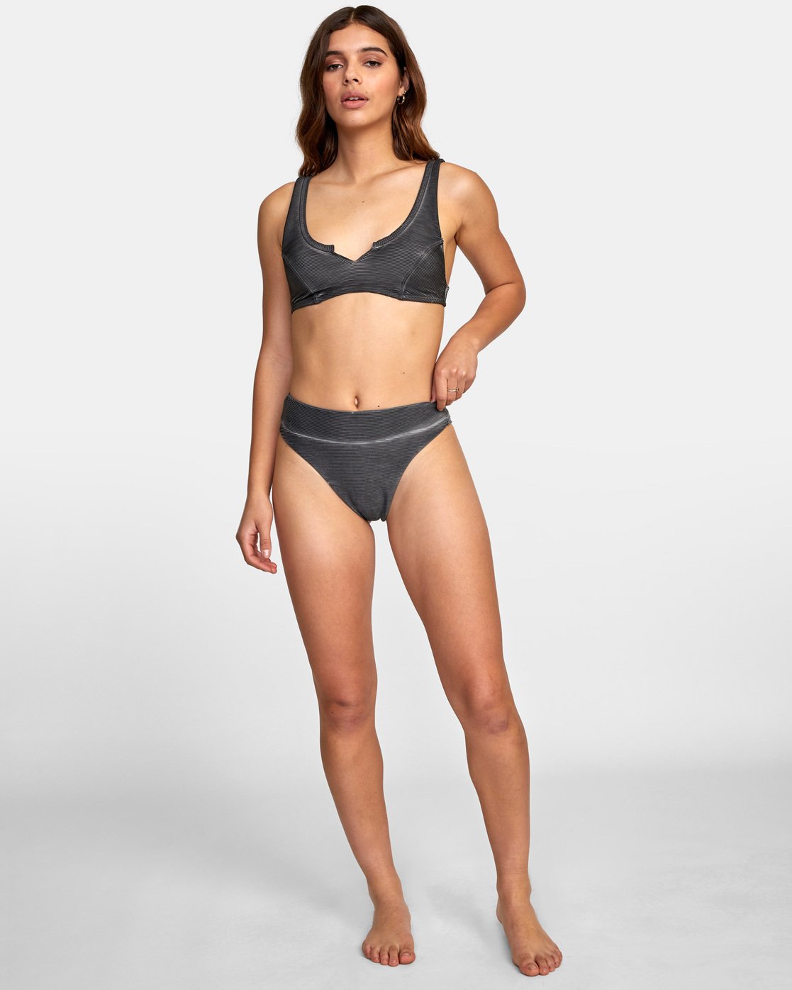 RVCA Womans Salt Wash Bralette Bikini Swim Top Black Front 2