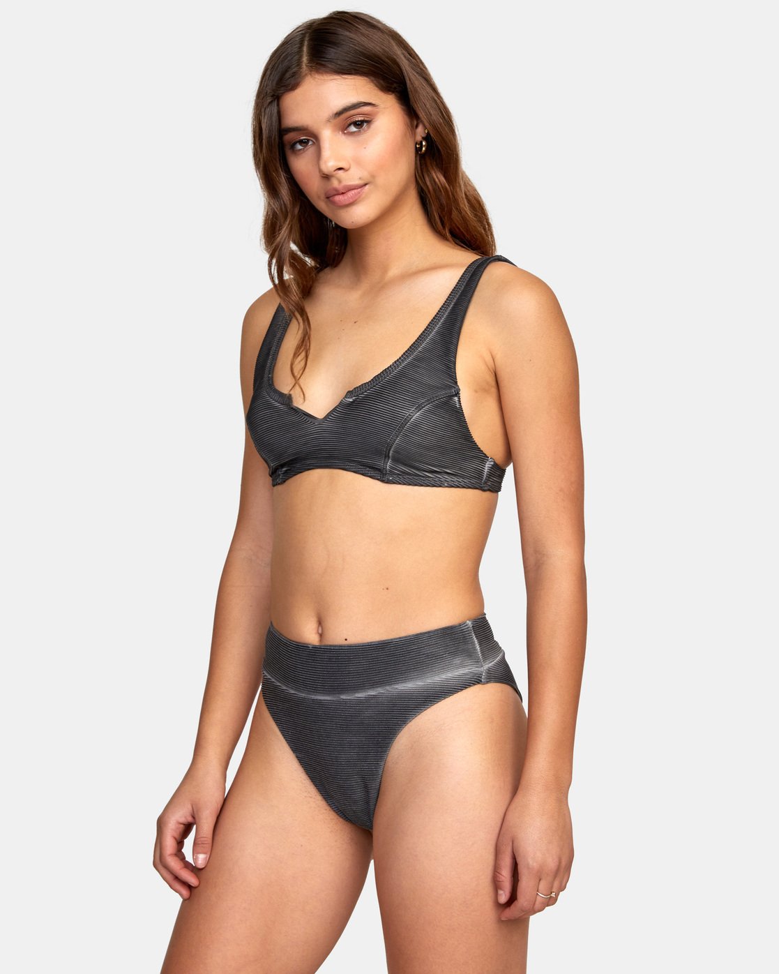 RUCA Ladies Salt Wash Bralette Bikini Swim Top Black Side 1
