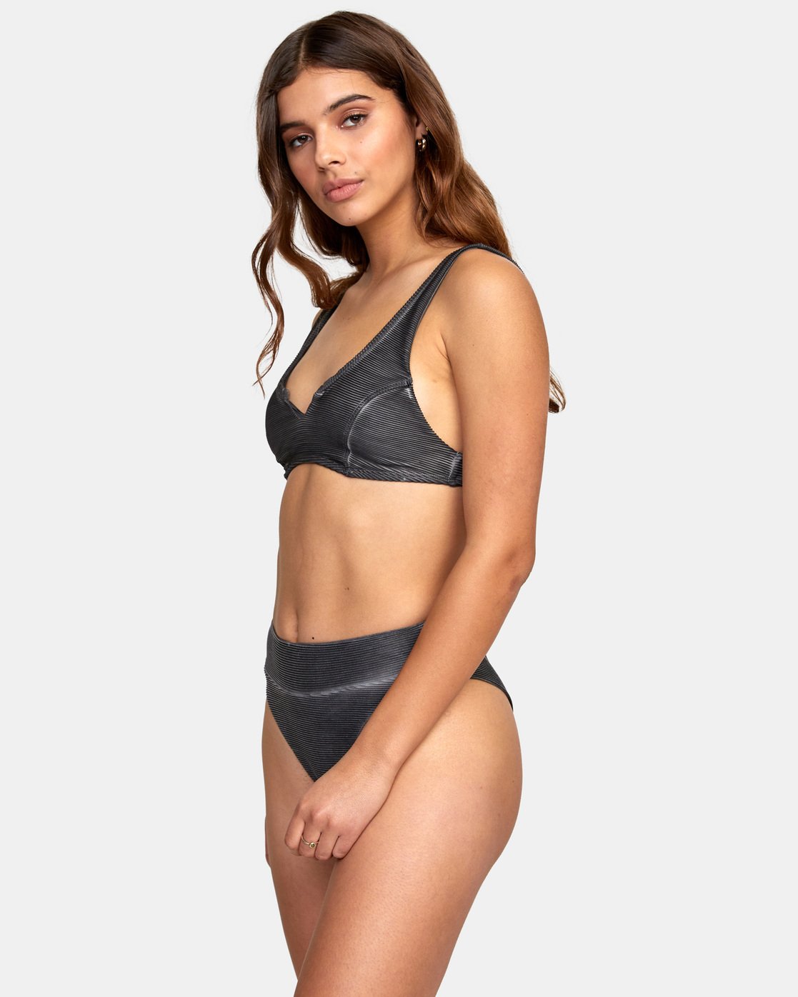 RUCA Juniors Girls Salt Wash Bralette Bikini Swim Top Black Side 2