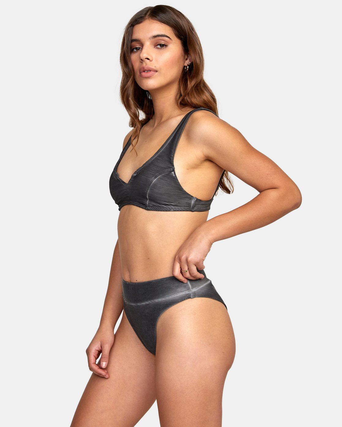 RVCA Womens Salt Wash Bralette Bikini Swimsuit Top Black Side 3