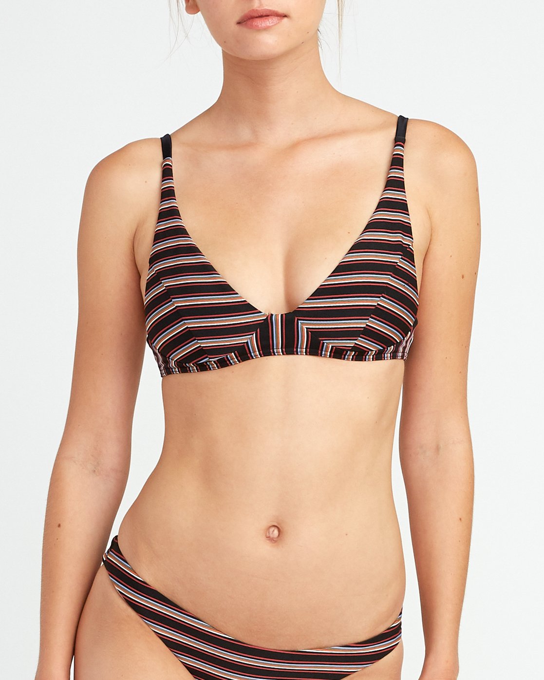RVCA Womens Junior Bandit Bralette Black Red Stripes Front